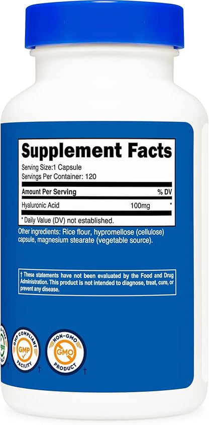 Nutricost Hyaluronic Acid Capsules 100mg,120 Vegetarian Capsules - Gluten Free, Non-GMO