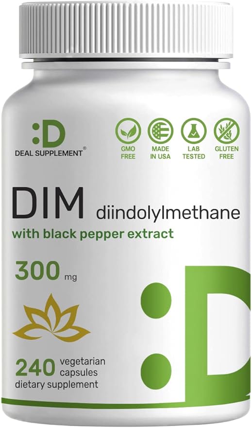 DIM Supplement 300mg, 240 Caps, 4 Months Supply, Diindolylmethane DIM Plus Black Pepper Extract