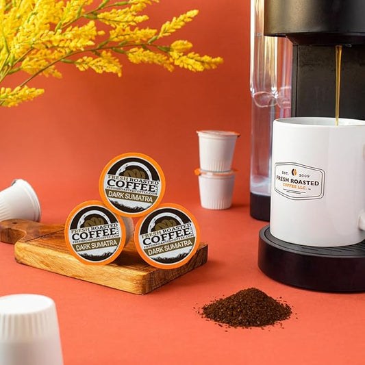 Fresh Roasted Coffee, Dark Sumatra Mandheling |100% Single Origin | Dark Roast, 24 Pods for K Cup Brewers