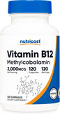 Nutricost Vitamin B12 (Methylcobalamin) 2000mcg, 120 Capsules - Vegetarian Caps, Non-GMO, Gluten Free B12 Supplement
