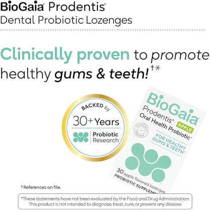 BioGaia Prodentis | Dental Probiotic Lozenges | Promotes Healthy Gums & Teeth | Defends Against Dental Problems | Replenishes Oral Microbiome | Improves Oral Health | Apple Flavor | 30 Day Supply