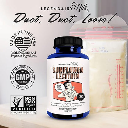 Legendairy Milk Sunflower Lecithin 1200mg, Lactation Support, Sunflower Lecithin Supplement for Clogged Milk Ducts, Made in USA, 200 Softgels (Pack of 2)