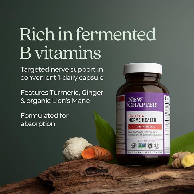 New Chapter Nerve Health Supplement for 3-in-1 Support from Head to Toe - Vitamin B1 Generates Energy for Nerves, Vitamin B6 Enhances Healthy Transmission, Vitamin B12 Builds Insulation, 30ct