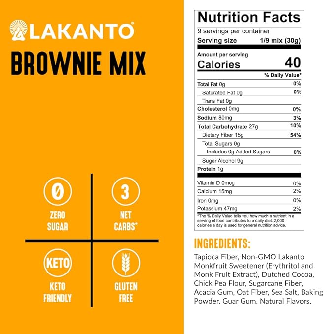 Lakanto Sugar Free Brownie Mix - Sweetened with Monk Fruit Sweetener, Keto Diet Friendly, Delicious Dutched Cocoa, High in Fiber, 3g Net Carbs, Gluten Free, Easy to Make Dessert (Pack of 3)