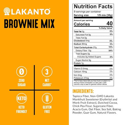 Lakanto Sugar Free Brownie Mix - Sweetened with Monk Fruit Sweetener, Keto Diet Friendly, Delicious Dutched Cocoa, High in Fiber, 3g Net Carbs, Gluten Free, Easy to Make Dessert (Pack of 3)