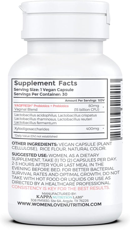 VAGIFRESH Vaginal Probiotics, pH Balance, Prebiotics 30 Count.