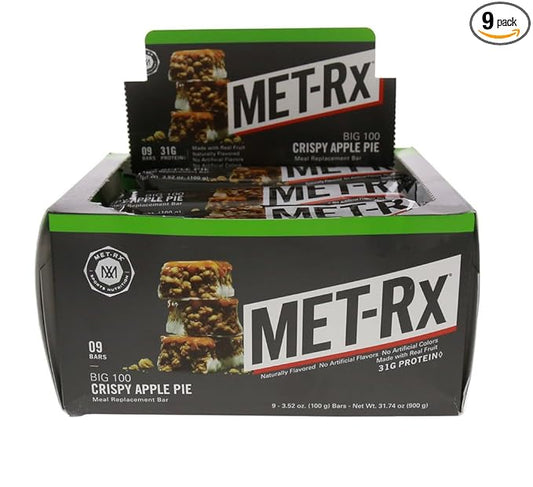 MET-Rx Big 100 Colossal Protein Bars, Crispy Apple Pie Meal Replacement Bars, 9 Count