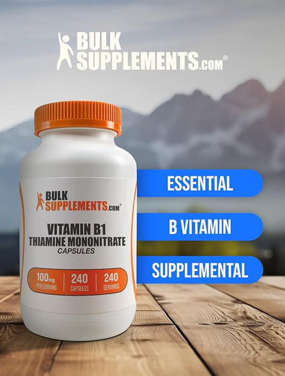 BulkSupplements.com Thiamine Mononitrate Capsules - as Vitamin B1, Thiamine B1 Supplement, Thiamine 100mg - Gluten Free, 1 Capsule per Serving, 240 Capsules (Pack of 1)