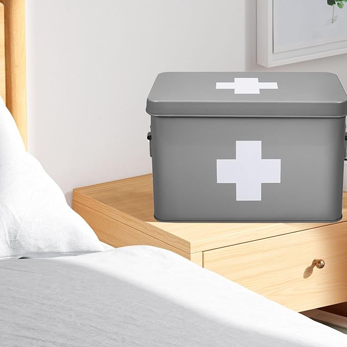 Flexzion First Aid Box Organizer Empty 13" Gray