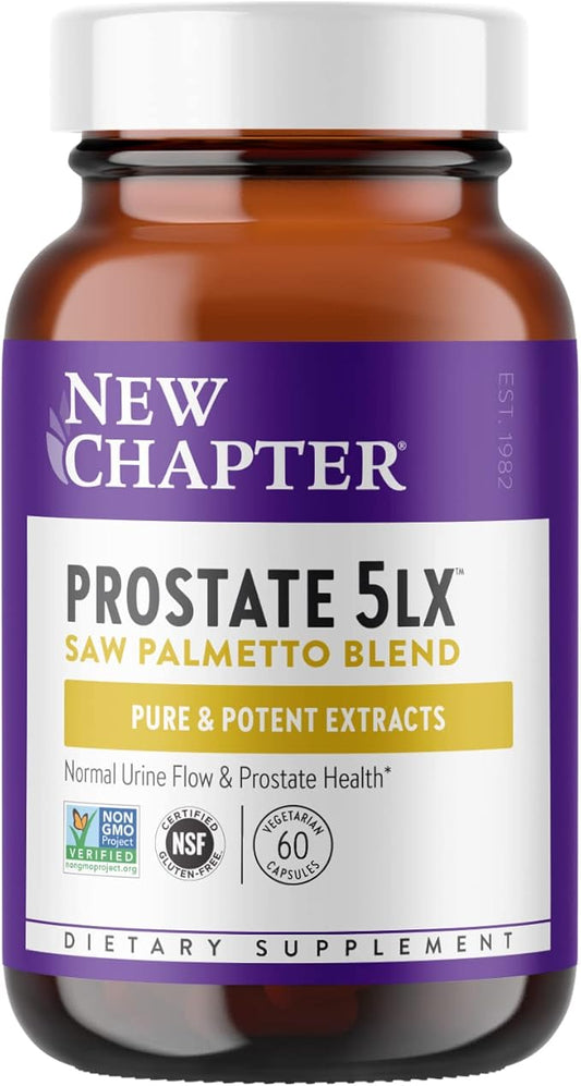 New Chapter Prostate Supplement - Prostate 5LX with Clinical Strength Saw Palmetto + Fermented Selenium for Men’s Wellness - 60 ct Vegetarian Capsule
