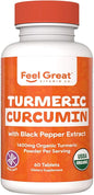 Organic Turmeric Curcumin with Organic Black Pepper 1400 mg - 95% Standardized Curcuminoids & Black Pepper Extract for Better Absorption & Potency - Joint Support - 60 Count