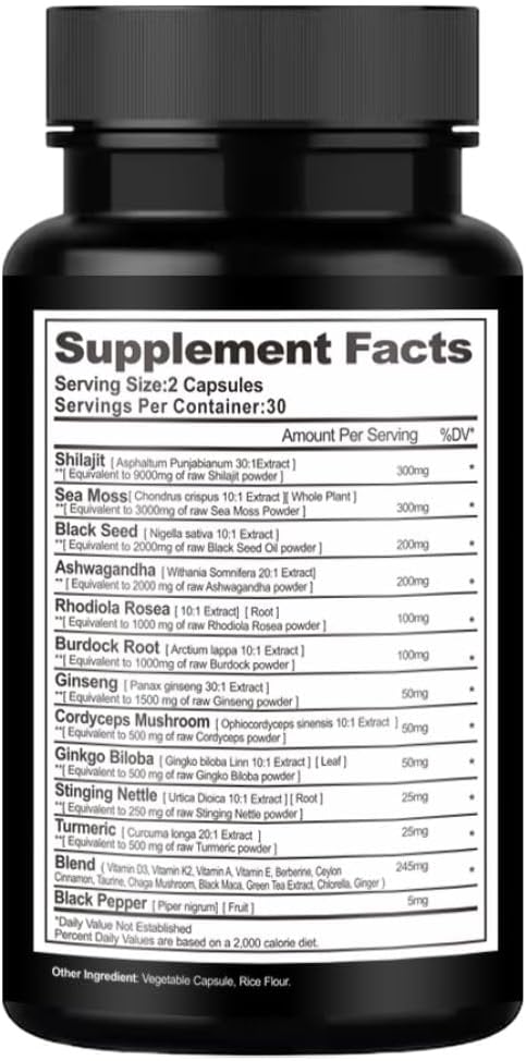 Vitality and Wellness Support Ultra 24 in 1 Supplements Blend – Ingredient includeShilajit,Black Seed Oil, Ashwagandha, and More – 60 Capsules