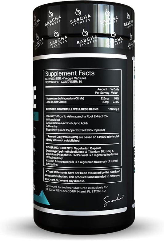 SASCHA FITNESS Cortisol Night Support Pills Supplements-Vegan-120 Natural