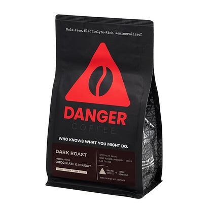 Danger Coffee by Dave Asprey, Remineralized, Mold Free & Lab Tested Ground Coffee, Dark Roast Roast, 10.9 Ounce