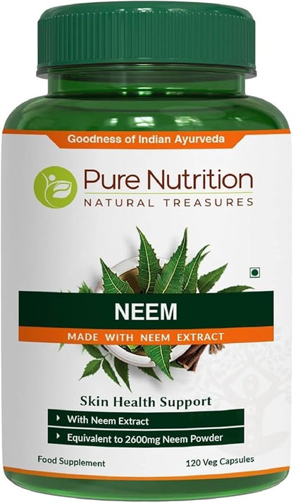 Pure Nutrition Neem Capsules 700mg. (Equivalent 2600mg Neem 120 Days