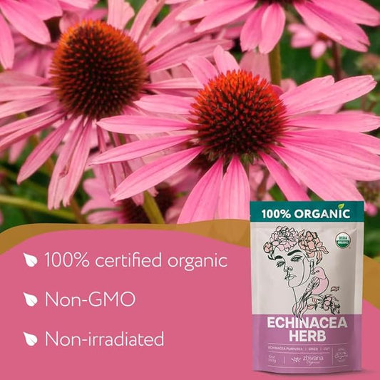 Organic Echinacea Tea (4 oz.) – Echinacea Herb (Echinacea Purpurea) – Immune Support, Respiratory, Digestion – Loose Leaf Herbal Tea - Equinacea Organica