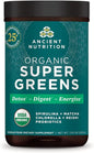 Super Greens Powder by Ancient Nutrition, Organic Superfood Powder with Probiotics Made with Spirulina, Chlorella, Matcha, and Digestive Enzymes, 25 Servings, 7.5oz