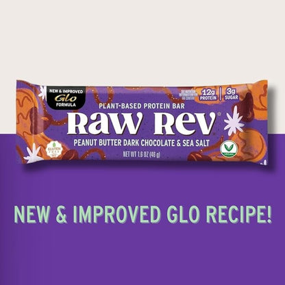 Peanut Butter Dark Chocolate & Sea Salt "New and Improved Glo" Vegan Protein Bars, 12g of Plant-Based Protein with Only 3g of Sugar, Pack of 12