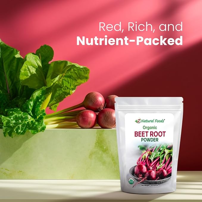 Z Natural Foods Organic Beetroot Powder, Nutrient-Packed Red Superfood Powder, Perfect for Smoothies, Juice, Drinks, and Recipes, Vegan, Non-GMO, Gluten-Free, 1 lb