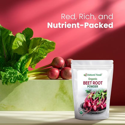 Z Natural Foods Organic Beetroot Powder, Nutrient-Packed Red Superfood Powder, Perfect for Smoothies, Juice, Drinks, and Recipes, Vegan, Non-GMO, Gluten-Free, 1 lb