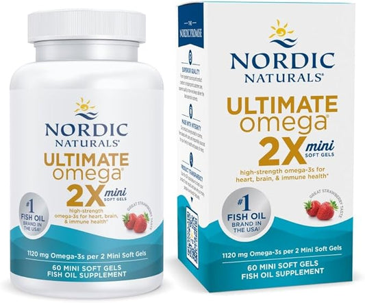Nordic Naturals Ultimate Omega 2X Mini, Strawberry Flavor - 60 Mini Soft Gels - 1120 mg Omega-3 - High-Potency Omega-3 Fish Oil Supplement - EPA & DHA - Promotes Brain & Heart Health - 30 Servings