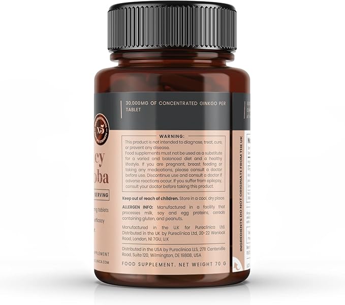 pureclinica High Potency Ginkgo Biloba 30,000mg 90 Tablets 3 Months 5 Times