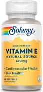Solaray Vitamin E 1000 IU Softgel 670 mg 60-Day Guarantee 60 Servings, 60 Softgels