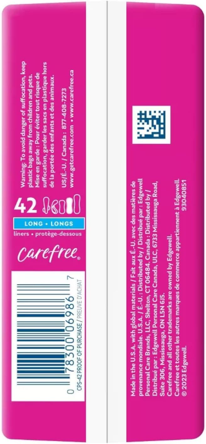 Carefree Body Shape Long To-Go Pantiliners, Unscented 42 ct