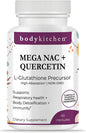 Body Kitchen Mega NAC (N-Acetyl Cysteine) 600 mg with Quercetin, Supports Respiratory Health and Immune Function and Promotes Liver and Kidney Detox, Veggie Caps, (Pack of 1)