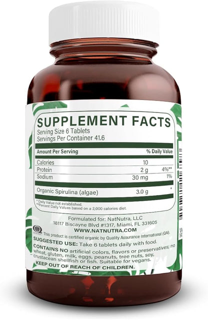 Natural Nutra 100% USDA Organic Spirulina 300mg, 100 100 Vegan