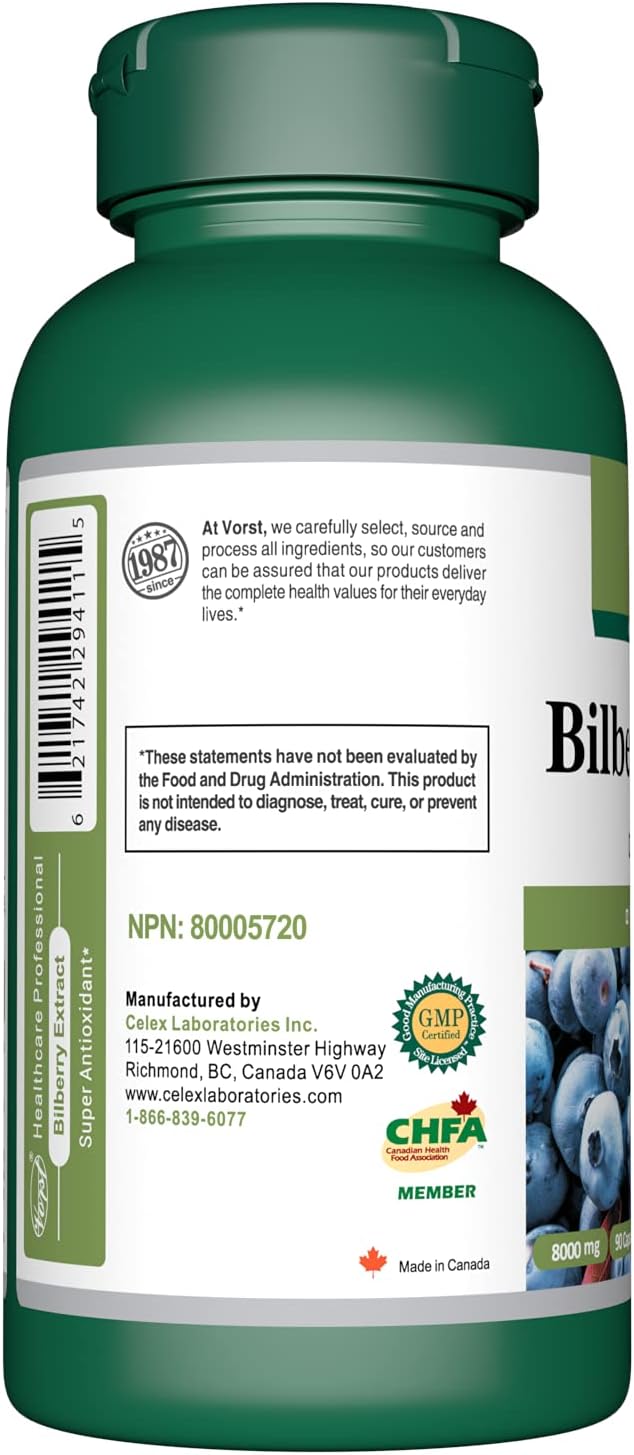 Vorst Bilberry Extract 8000mg Equivalent Raw 90 Capsules