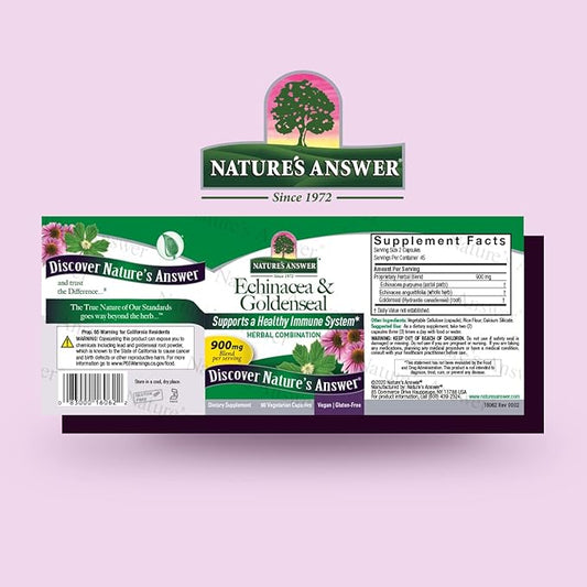 Nature's Answer Echinacea & Goldenseal | Dietary Supplement | Supports a Healthy Immune System | Non-GMO & Kosher Certified | Vegetarian/Vegan Capsules 90ct