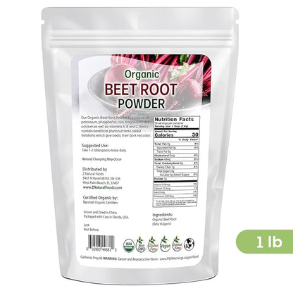 Z Natural Foods Organic Beetroot Powder, Nutrient-Packed Red Superfood Powder, Perfect for Smoothies, Juice, Drinks, and Recipes, Vegan, Non-GMO, Gluten-Free, 1 lb