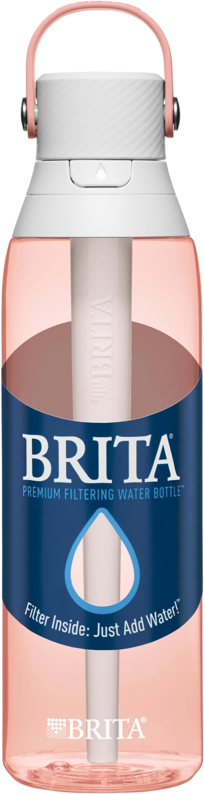 Brita Hard-Sided Plastic Premium Filtering Water Bottle, BPA-Free, Reusable, Replaces 300 Plastic Water Bottles, Filter Lasts 2 Months or 40 Gallons, Includes 1 Filter, Blush - 26 oz.