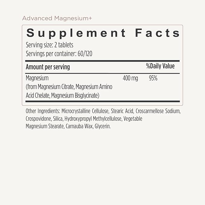 JSHealth Vitamins Advanced Magnesium Supplements with Magnesium Glycinate & Citrate for Muscle Relaxation (120 Tablets)