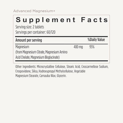 JSHealth Vitamins Advanced Magnesium Supplements with Magnesium Glycinate & Citrate for Muscle Relaxation (120 Tablets)