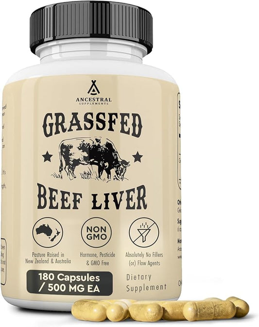 Ancestral Supplements Grass Fed Beef Liver 180 Capsules,