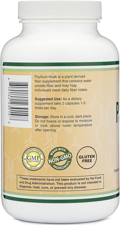 Double Wood Supplements Psyllium Husk Capsules (240 Count, 1,500mg Per