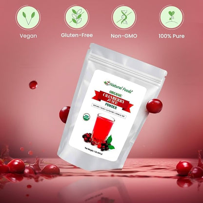 Z Natural Foods Organic Cranberry Juice Powder, Nutrient-Packed Superfood Powder, Perfect for Smoothies, Tea, Juice, Cooking, and Baking, Vegan, Non-GMO, Gluten-Free, 1 lb