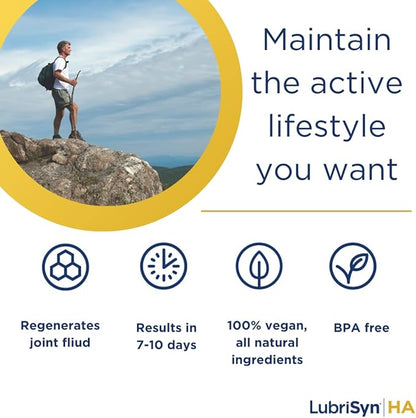 Lubrisyn HA with MSM - Proprietary Vegan Joint Relief Edible Supplement Made in USA for Humans - 30 Day Supply of Liquid Hyaluronic Acid Formula for Healthy Joints