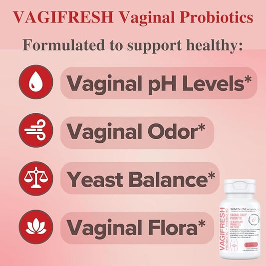 VAGIFRESH Vaginal Probiotics, pH Balance, Prebiotics 30 Count.