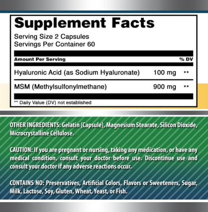 Amazing Formulas Hyaluronic Acid & MSM Supplement | 500 Mg | 120 Capsules | Non-GMO | Gluten-Free | Made in USA