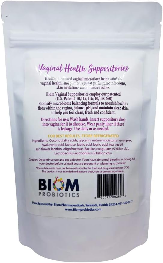 Biom Probiotics Prebiotics Boric acid Suppositories . Feminine Health Probiotic for Infections & pH Essentials VEGAN,PARABEN-FREE (10)