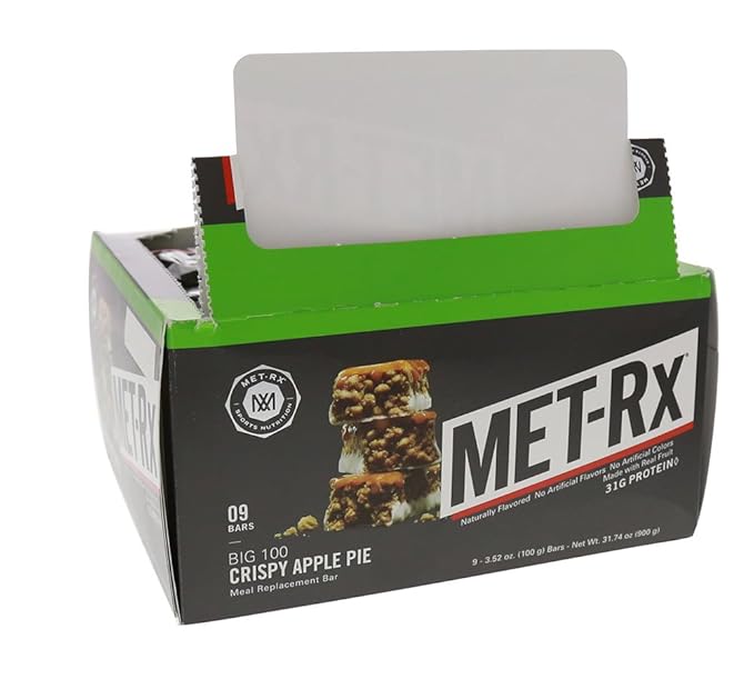 MET-Rx Big 100 Colossal Protein Bars, Crispy Apple Pie Meal Replacement Bars, 9 Count