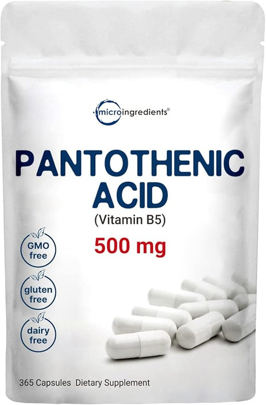 Micro Ingredients Pantothenic Acid Vitamin B5 B5 500mg 500mg Per 365 Capsules (1 Year