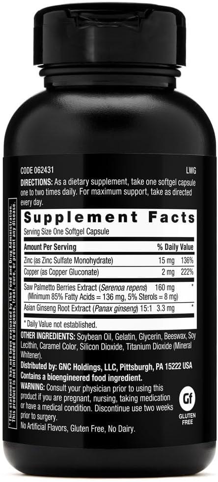 GNC Men's Ultra Saw Palmetto Formula, 120 Softgels, Supports Normal Prostate Function