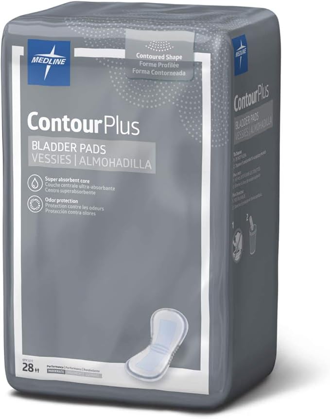 Medline ContourPlus Bladder Control Incontinence Pads, 5.5" x 10.5", 28 28 Count