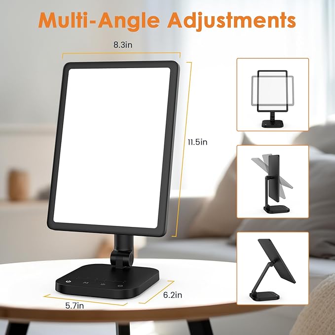 Light Therapy Lamp，UV-Free 12000 Lux Sun 5 Brightness 1800-6500K Color 1H Timer