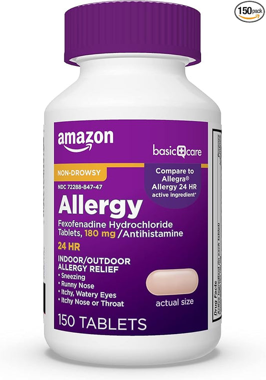 Amazon Basic Care All Day Allergy 180 mg, 24-Hour Relief, 150 Count