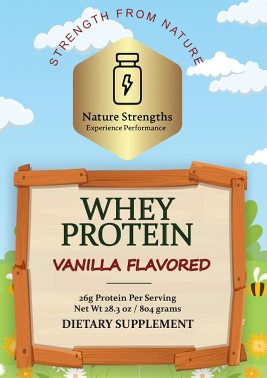 Premium Vanilla Flavored Whey Protein Powder - 26g Protein Per Serving - Made in FDA Registered Facility - Bottled in USA - 28.3 oz (804 Grams) - Rich in Calcium & Dietary Fiber